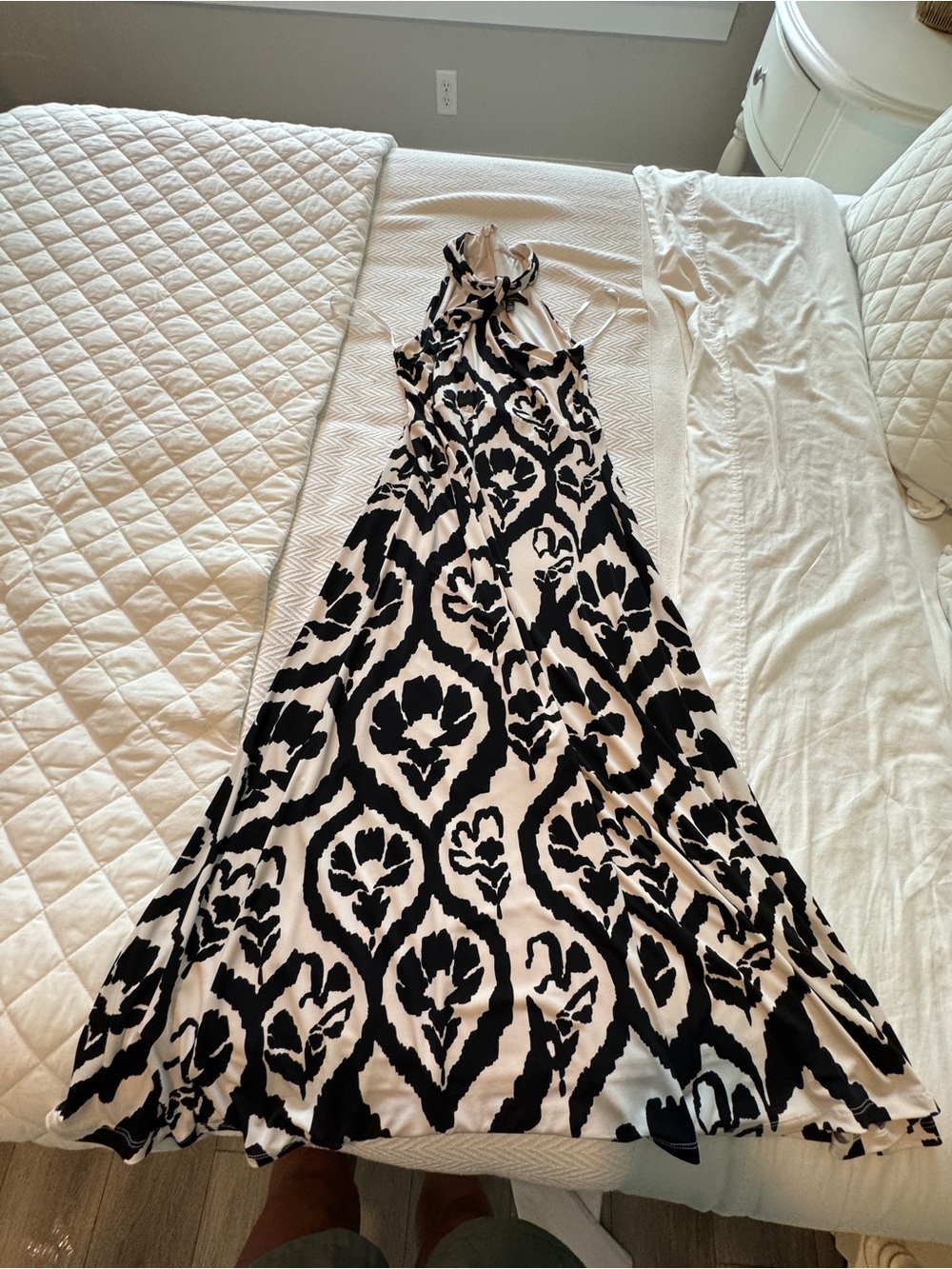 White House Black Market Black and White Graphic Halter Maxi Dress